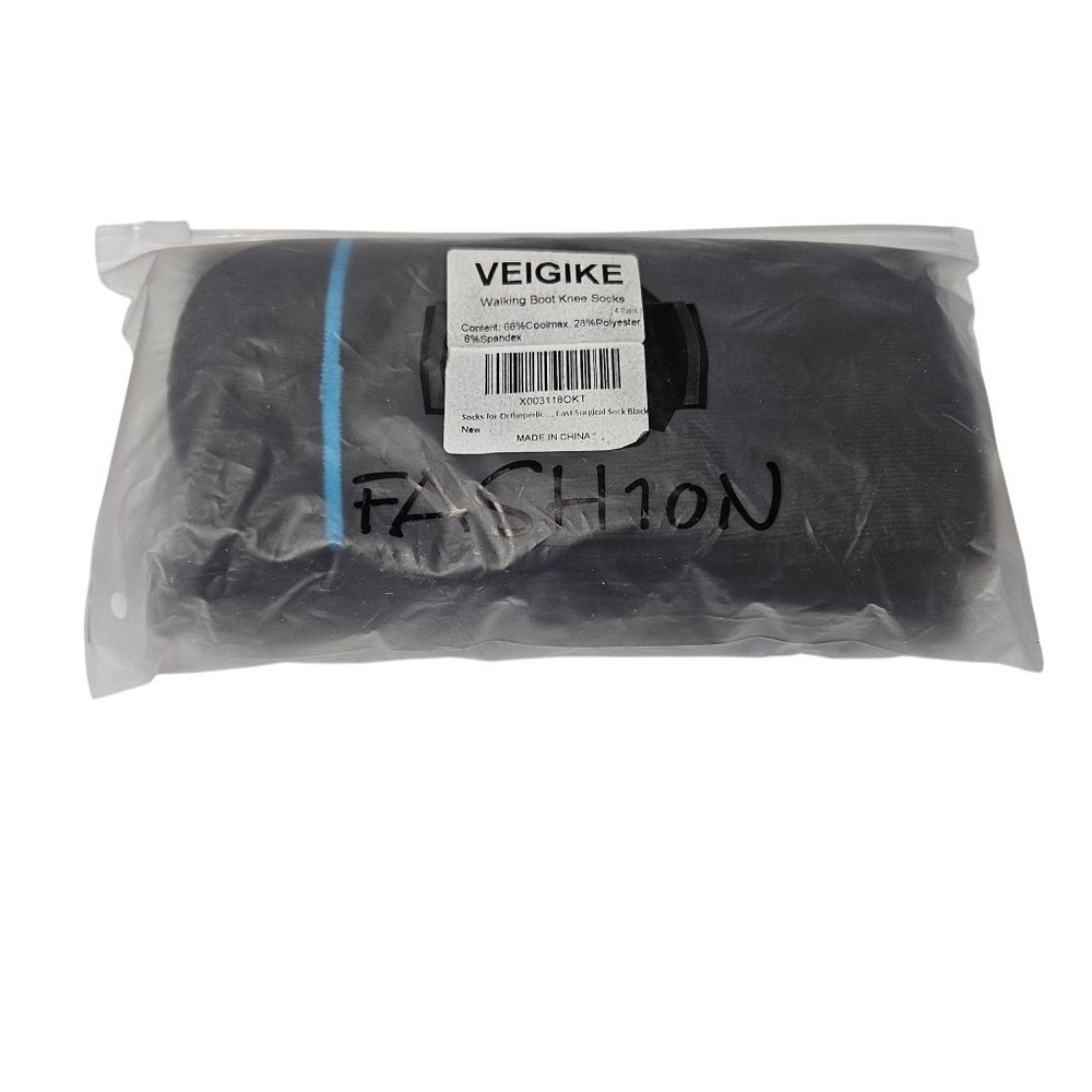 Veigike Walking Boot Knee Socks Black Coolmax Polyester Compression Orthopedic